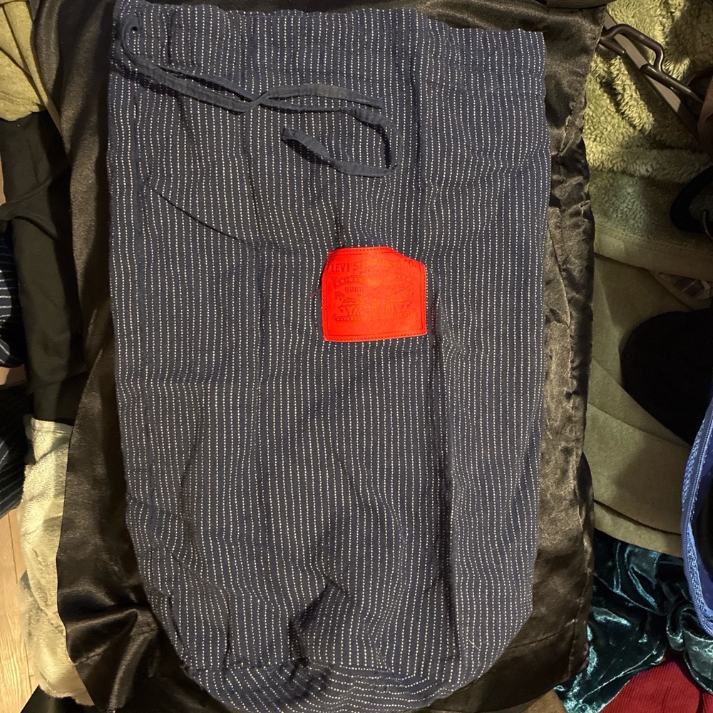 Levi's Navy Pinstripe Bag with Red Logo Patch